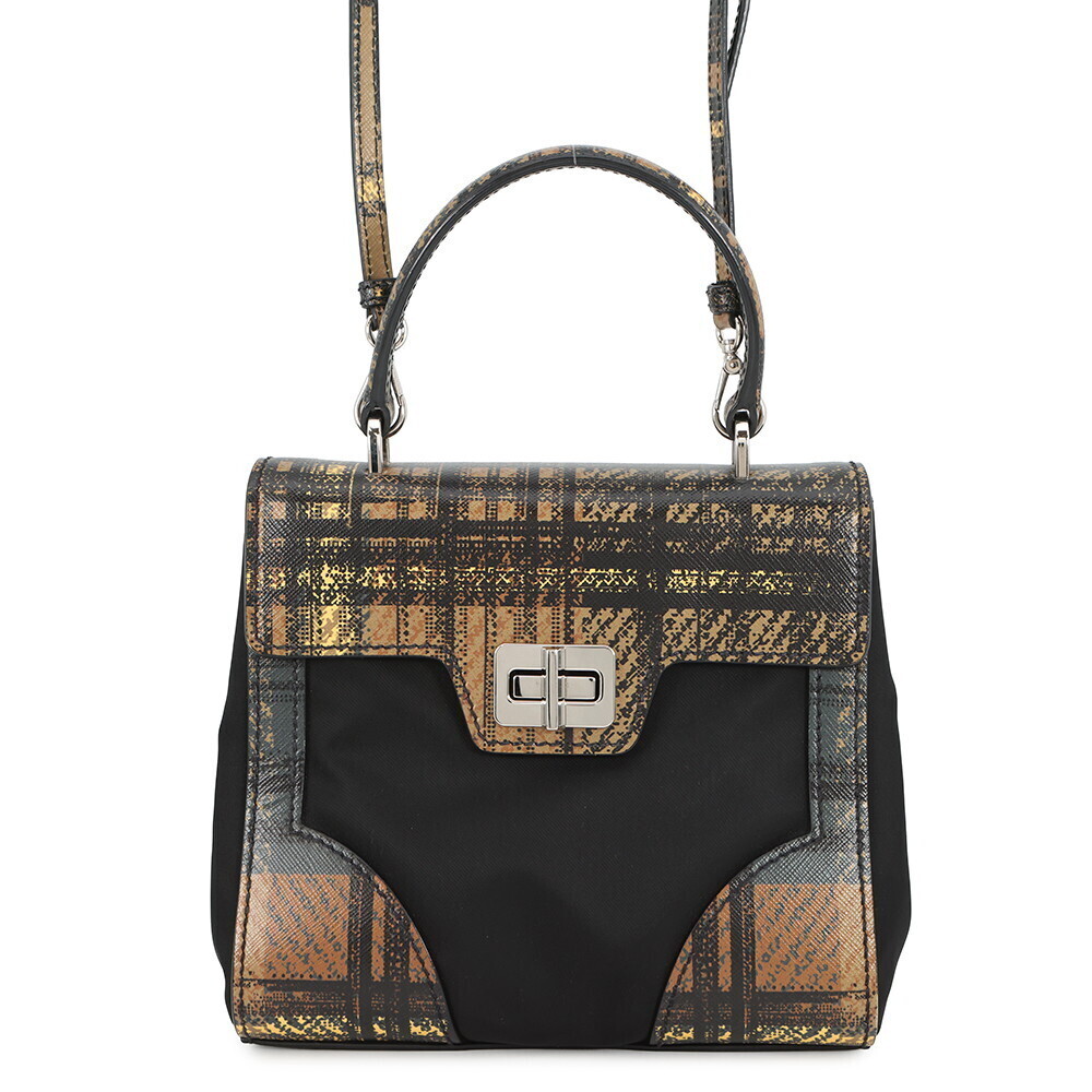 Prada handbag check leather shoulder bag black